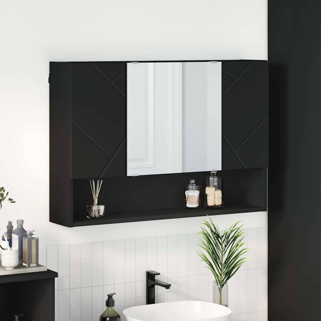 Zrcadlová Skříň Nástěnný Černá 80 X 17 X 55 Cm Kompozitní Dřevo