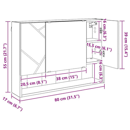 Zrcadlová Skříň Kouřový Dub 80 X 17 X 55 Cm Kompozitní Dřevo