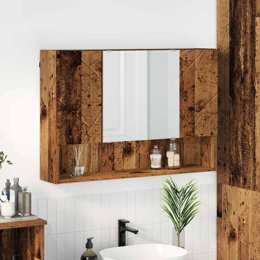 Zrcadlová Skříň Staré Dřevo 80 X 17 X 55 Cm Kompozitní Dřevo