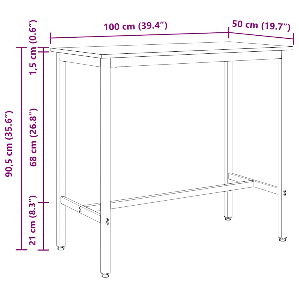 Stůl Černý Dub 100 X 50 X 90,5 Cm Inženýrské Dřevo A Ocel