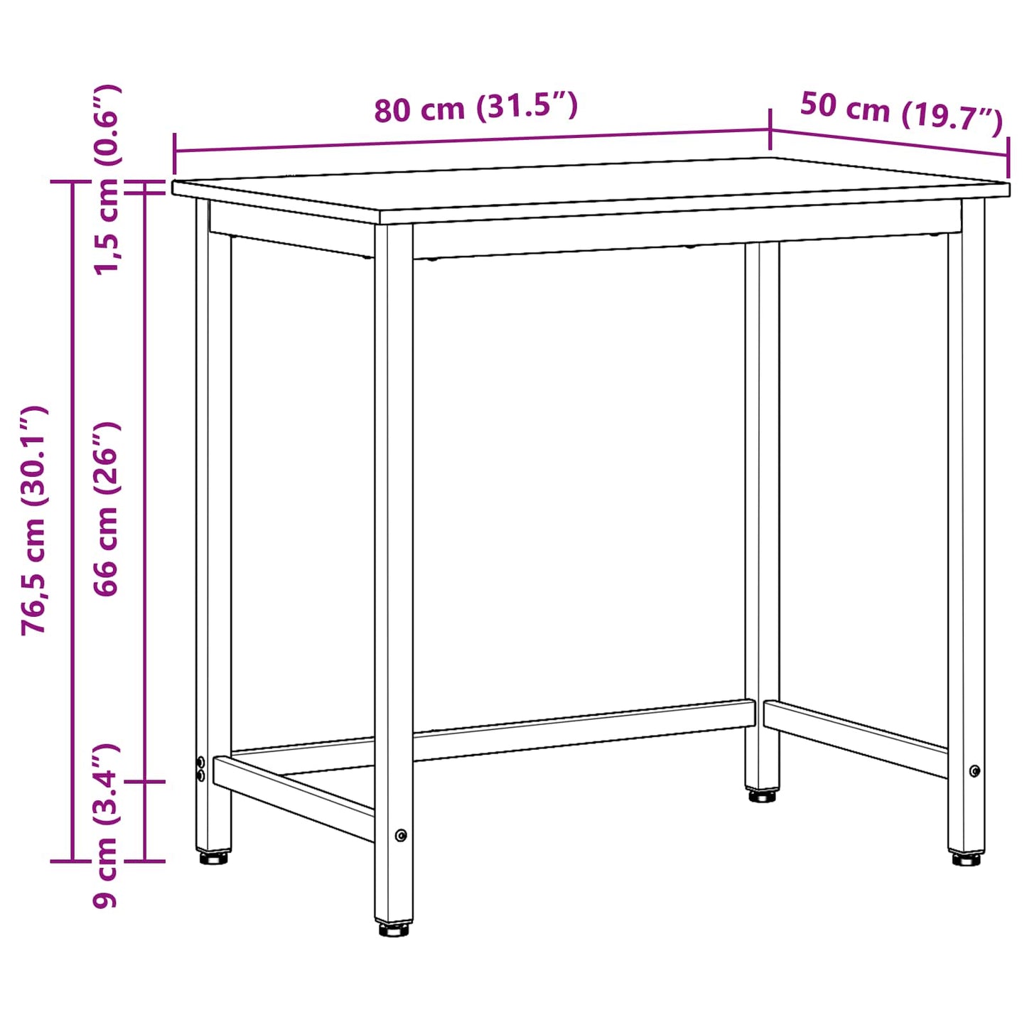 Stůl Staré Dřevo 80 X 50 X 76,5 Cm Inženýrské Dřevo A Ocel