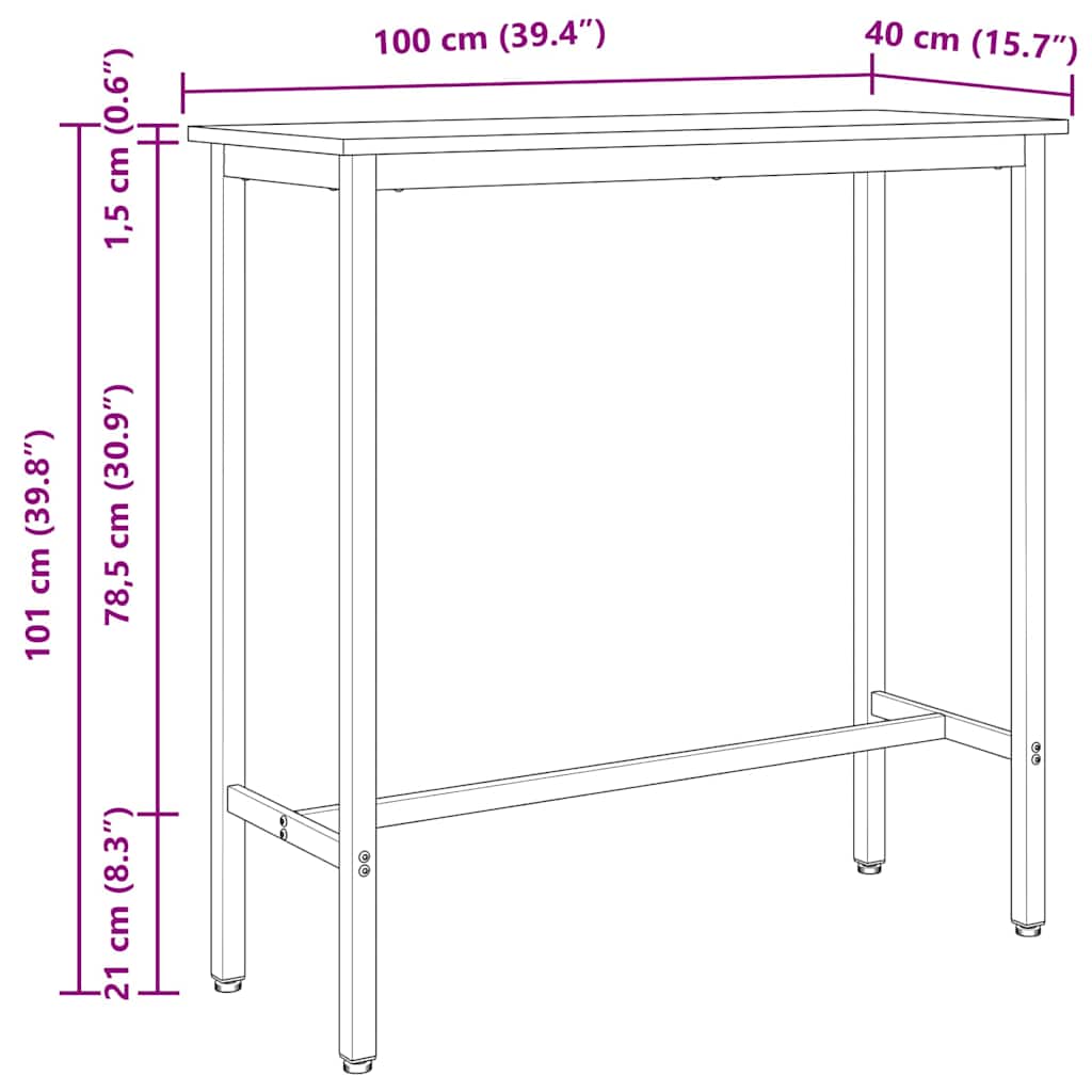 Stůl Přírodní 100 X 40 X 101 Cm Inženýrské Dřevo A Ocel
