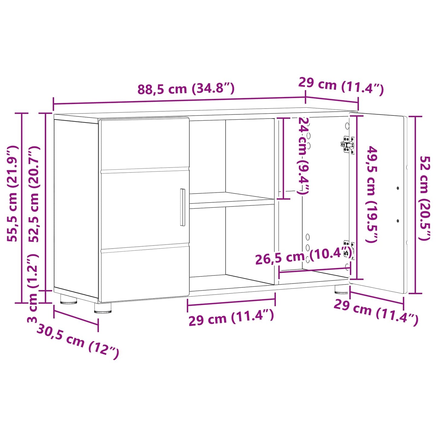 Servírovací Skříň Florin 88,5 X 30,5 X 55,5 Cm Staré Dřevo