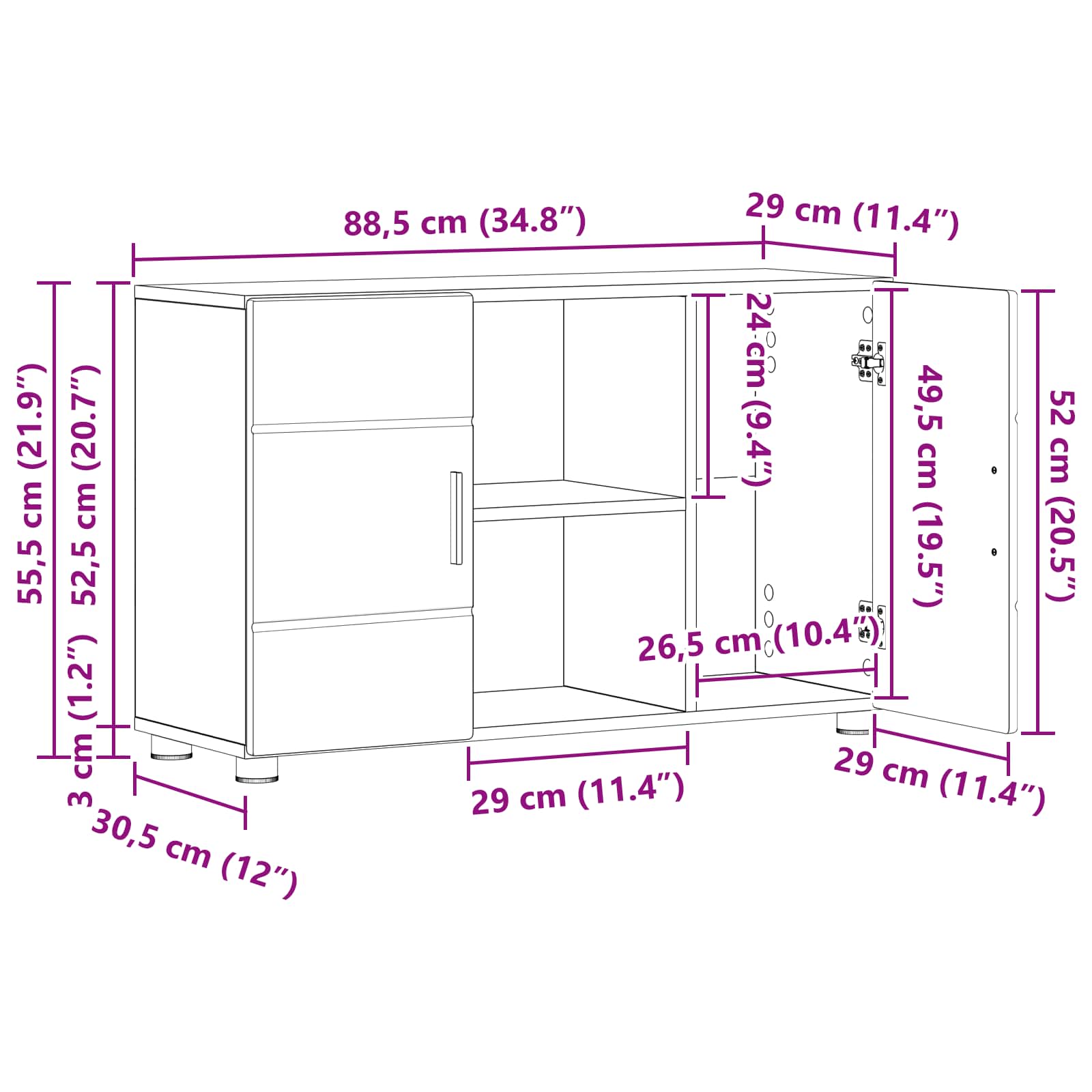 Servírovací Skříň Florin 88,5 X 30,5 X 55,5 Cm Staré Dřevo