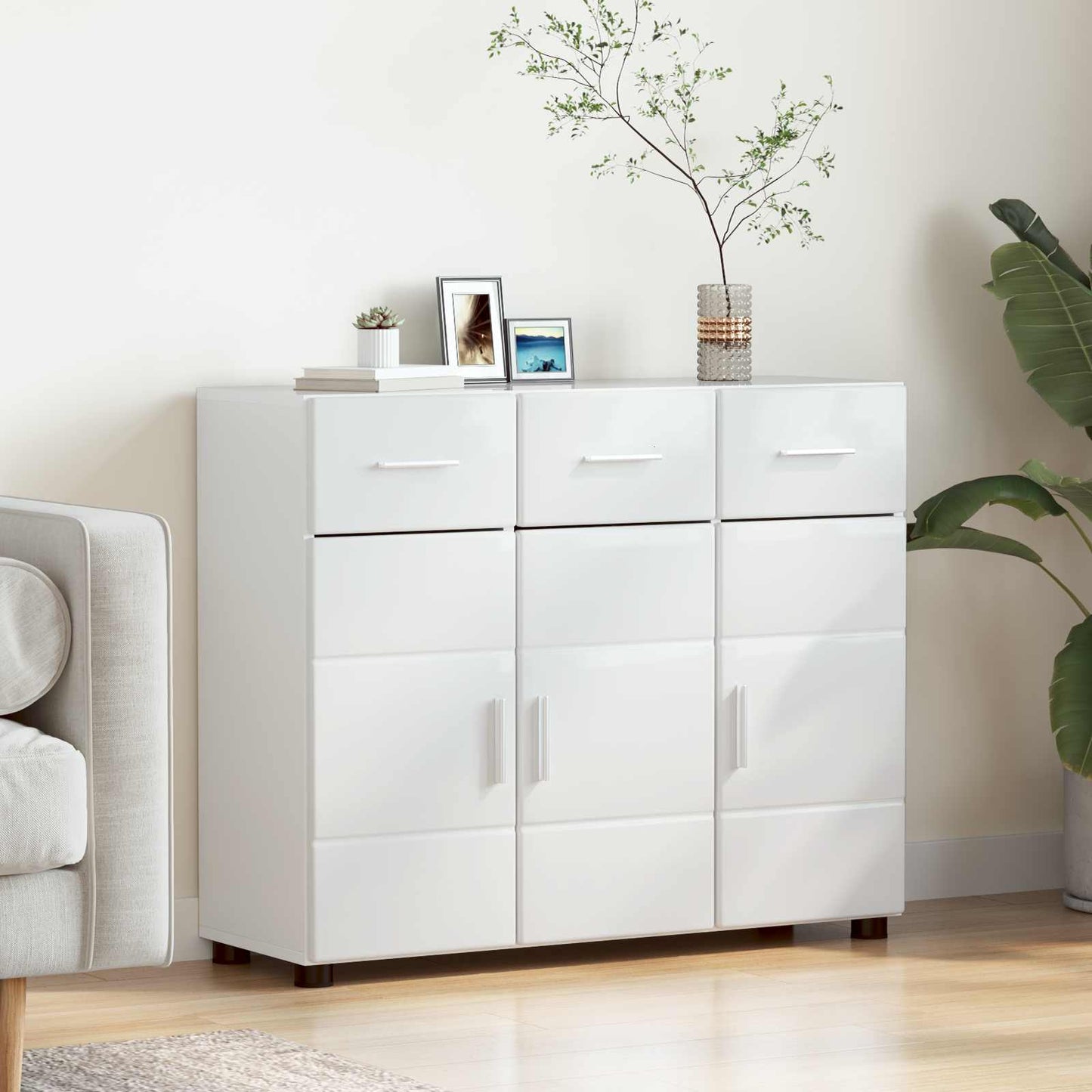 Servírovací Skříň Florin 88,5 X 30,5 X 73 Cm Vysoce Lesklá Bílá