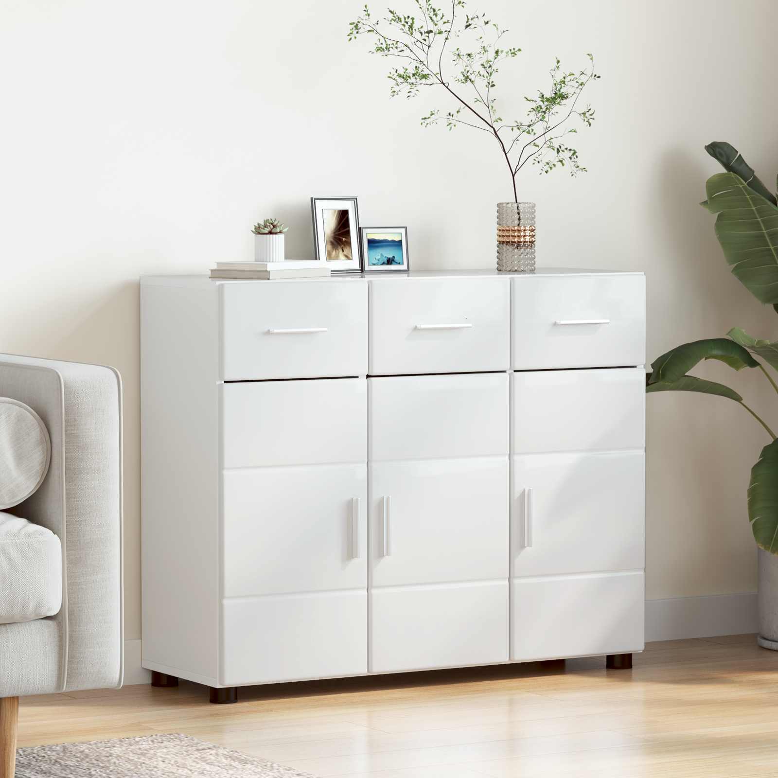 Servírovací Skříň Florin 88,5 X 30,5 X 73 Cm Vysoce Lesklá Bílá