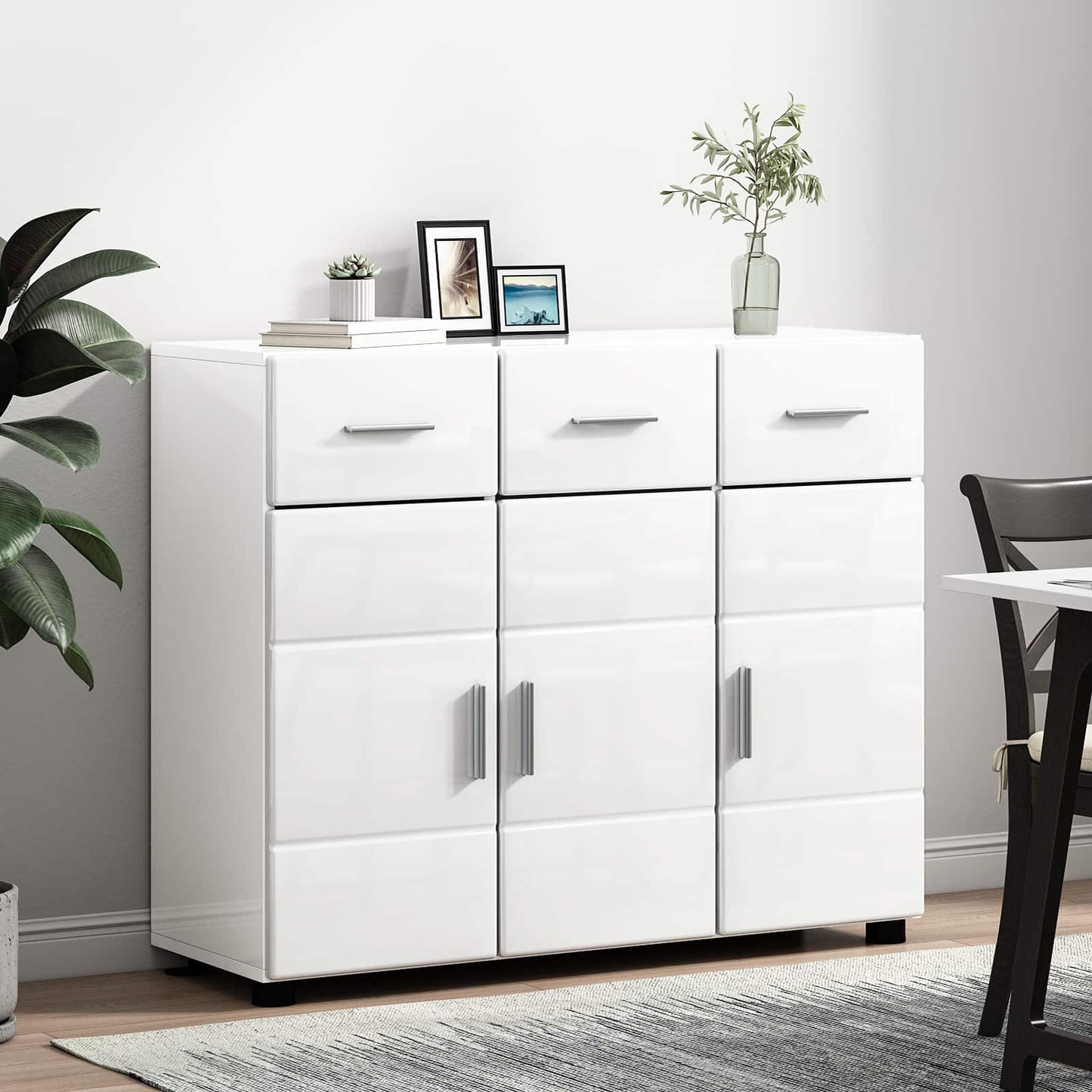 Servírovací Skříň Florin 88,5 X 30,5 X 73 Cm Vysoce Lesklá Bílá