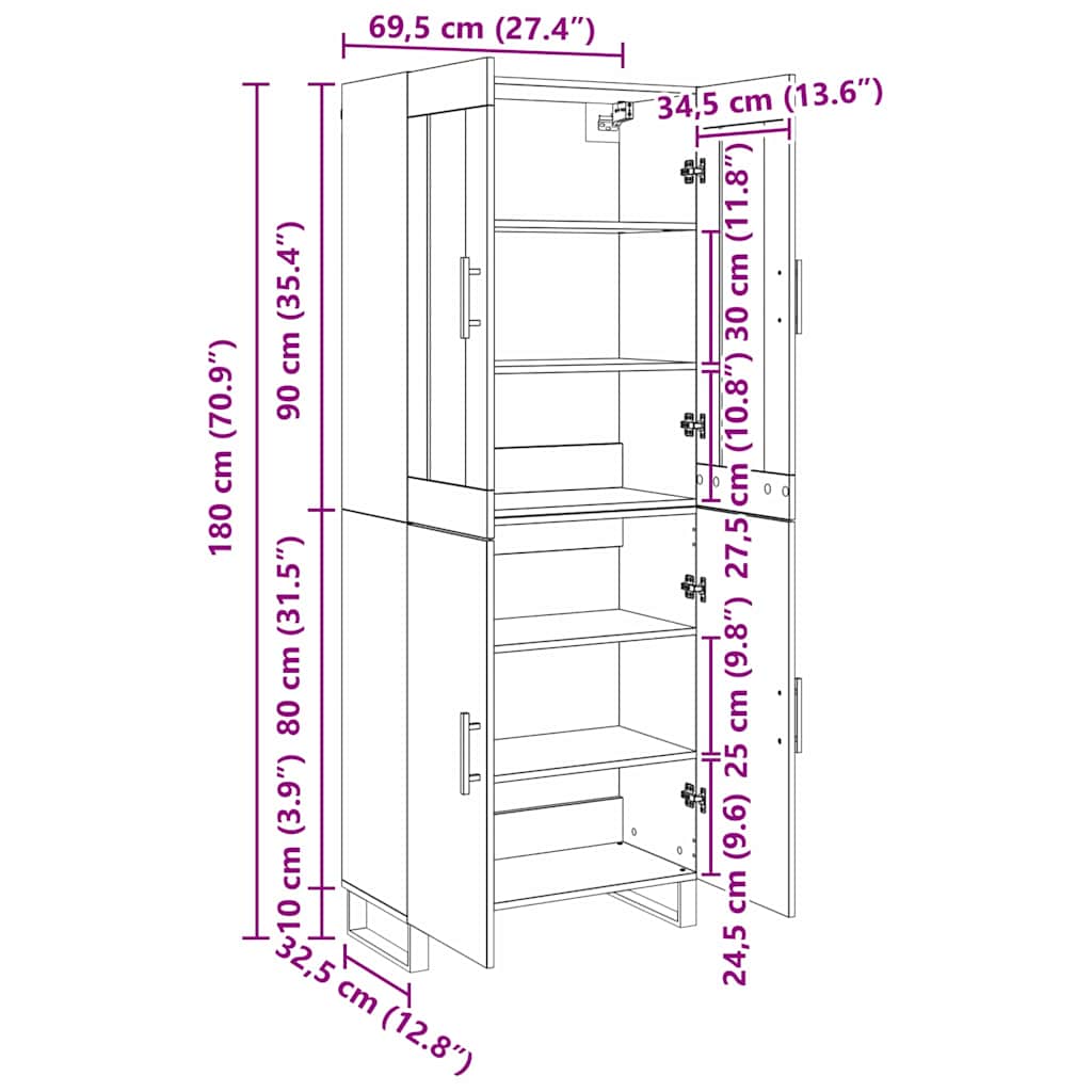 Vysoký Bufet 2 Ks Černý Dub 69,5 X 34 X 180 Cm Kompozitní Dřevo