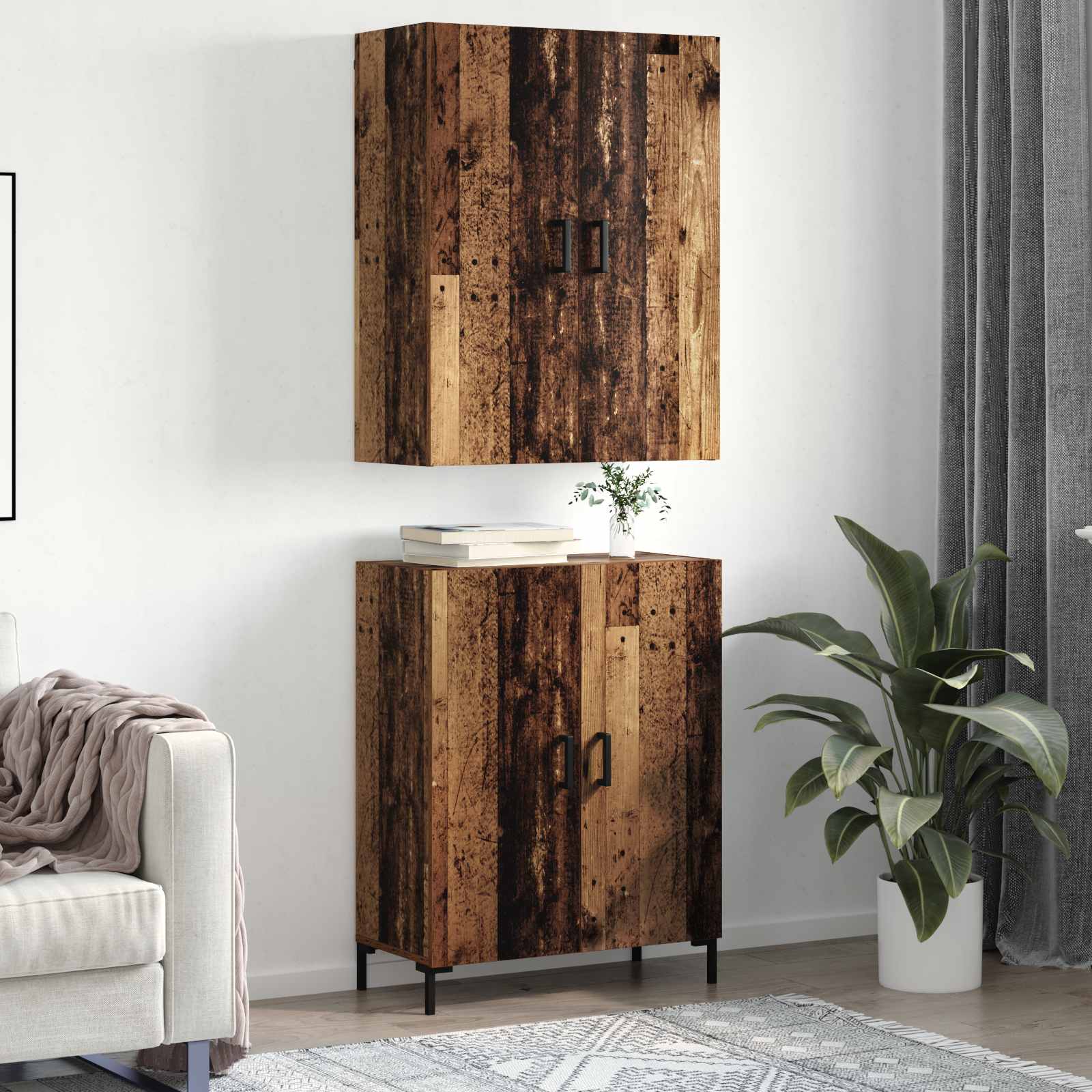 Vysoký Bufet Staré Dřevo 69,5 X 34 X 180 Cm Kompozitní Dřevo