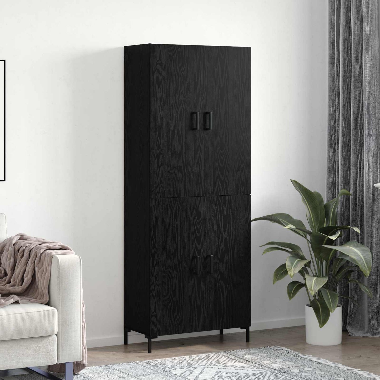 Vysoký Bufet Černý Dub 69,5 X 34 X 180 Cm Kompozitní Dřevo