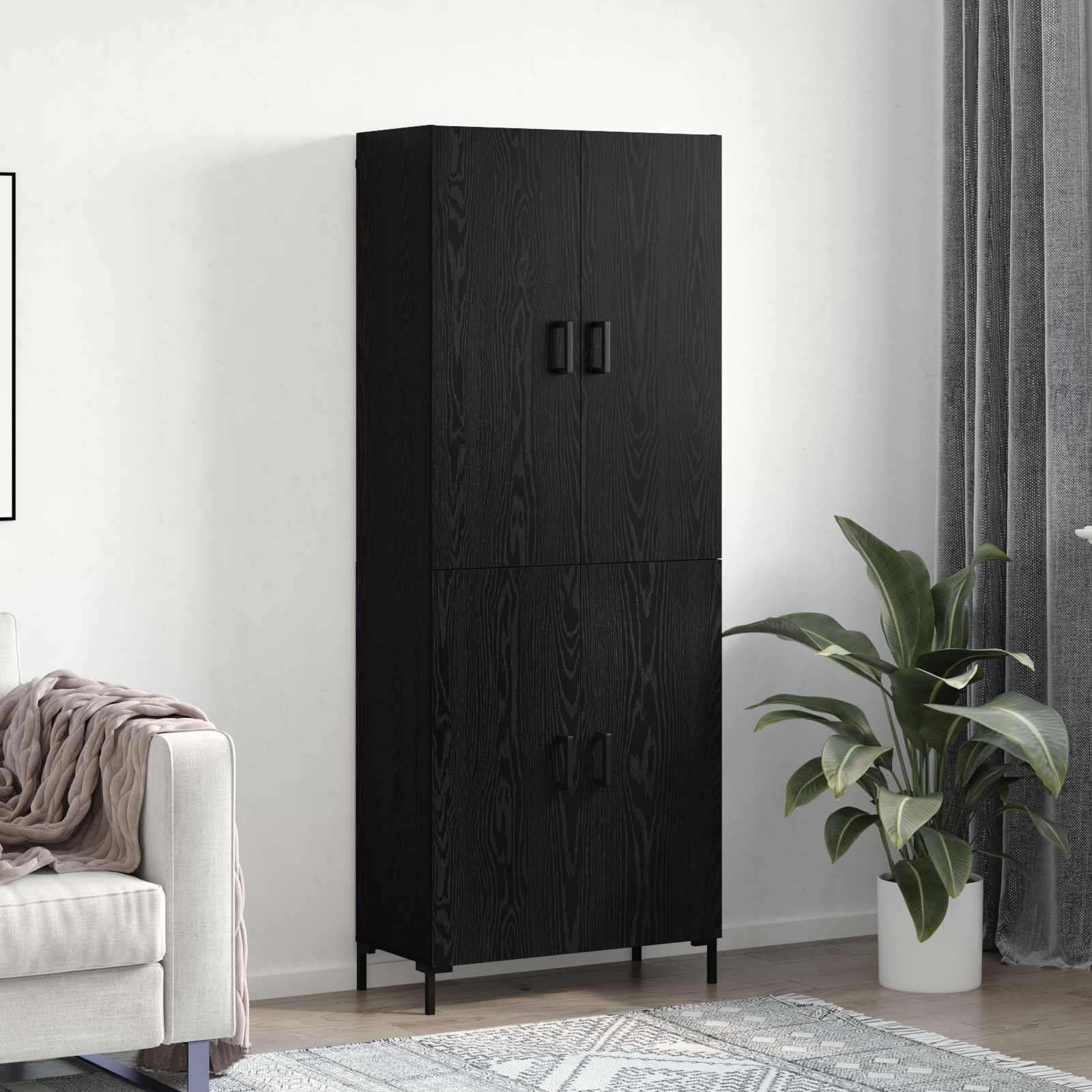 Vysoký Bufet Černý Dub 69,5 X 34 X 180 Cm Kompozitní Dřevo