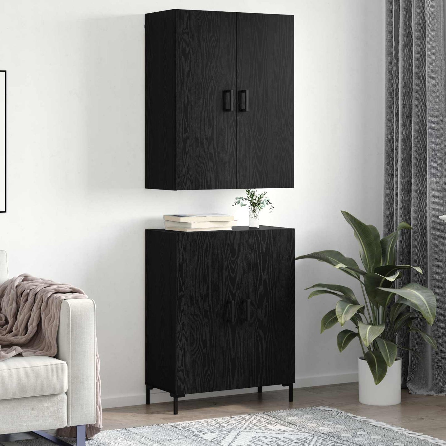 Vysoký Bufet Černý Dub 69,5 X 34 X 180 Cm Kompozitní Dřevo