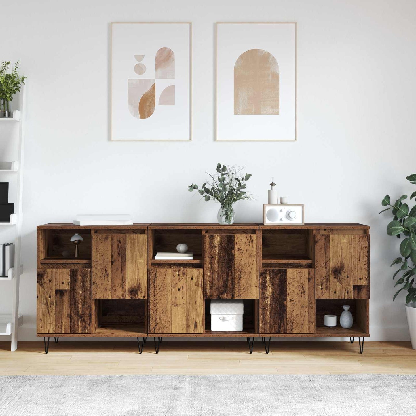 Servírovací Skříň 3 Ks Staré Dřevo 60 X 35 X 70 Cm