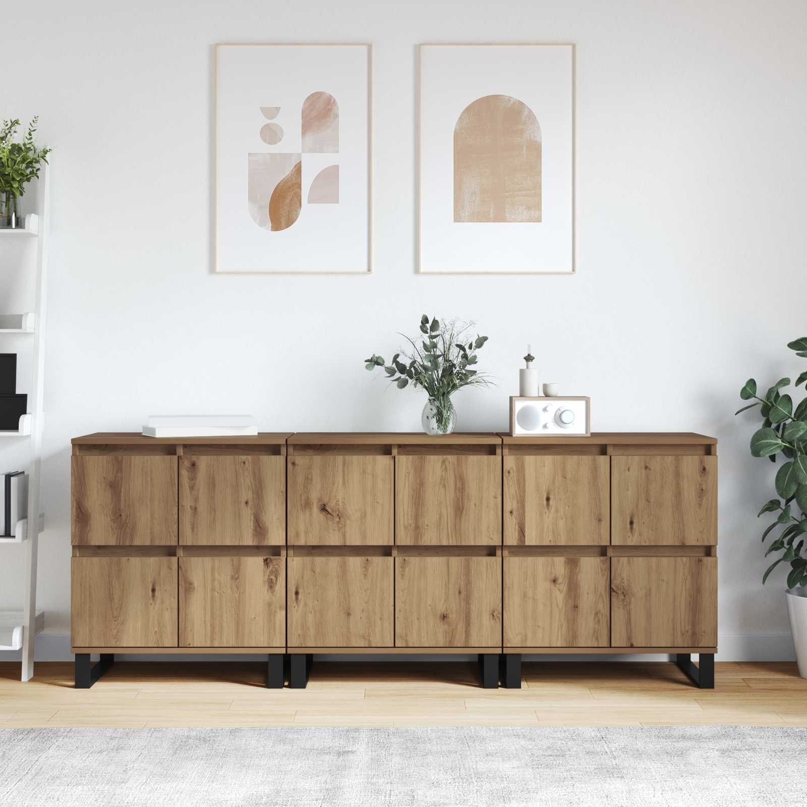 Servírovací Skříň 3 Ks Artisanový Dub 60 X 35 X 70 Cm