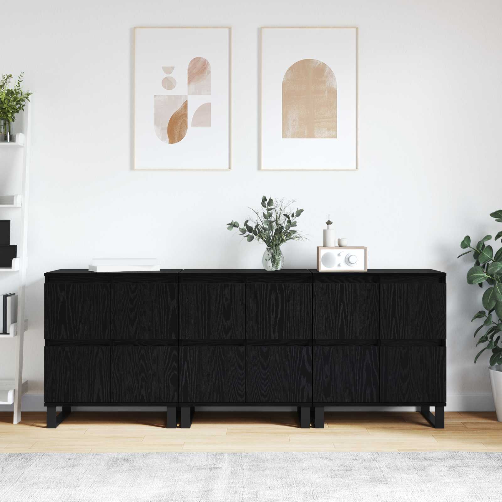 Servírovací Skříň 3 Ks Černý Dub 60 X 35 X 70 Cm