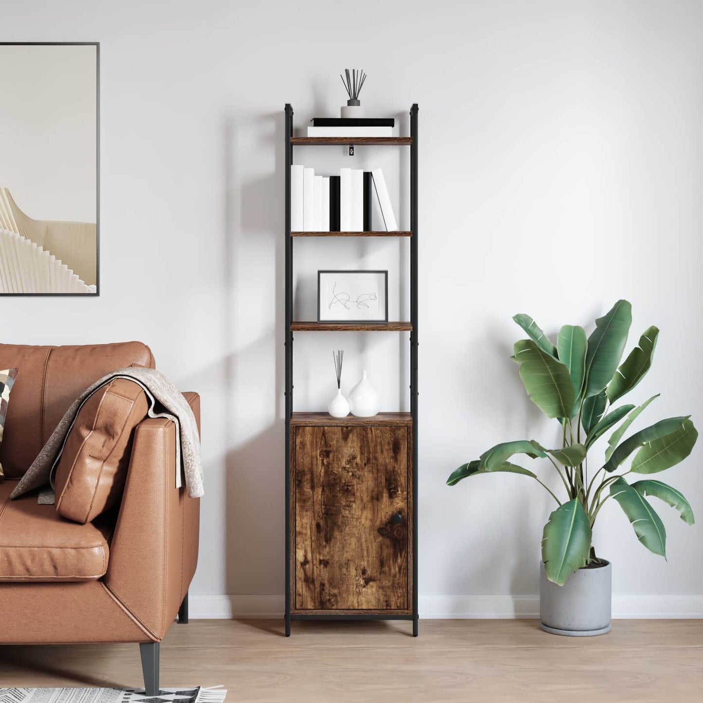 Knihovna 6 Úrovní 40 X 24 X 161 Cm Kompozitní Dřevo Kouřový Dub