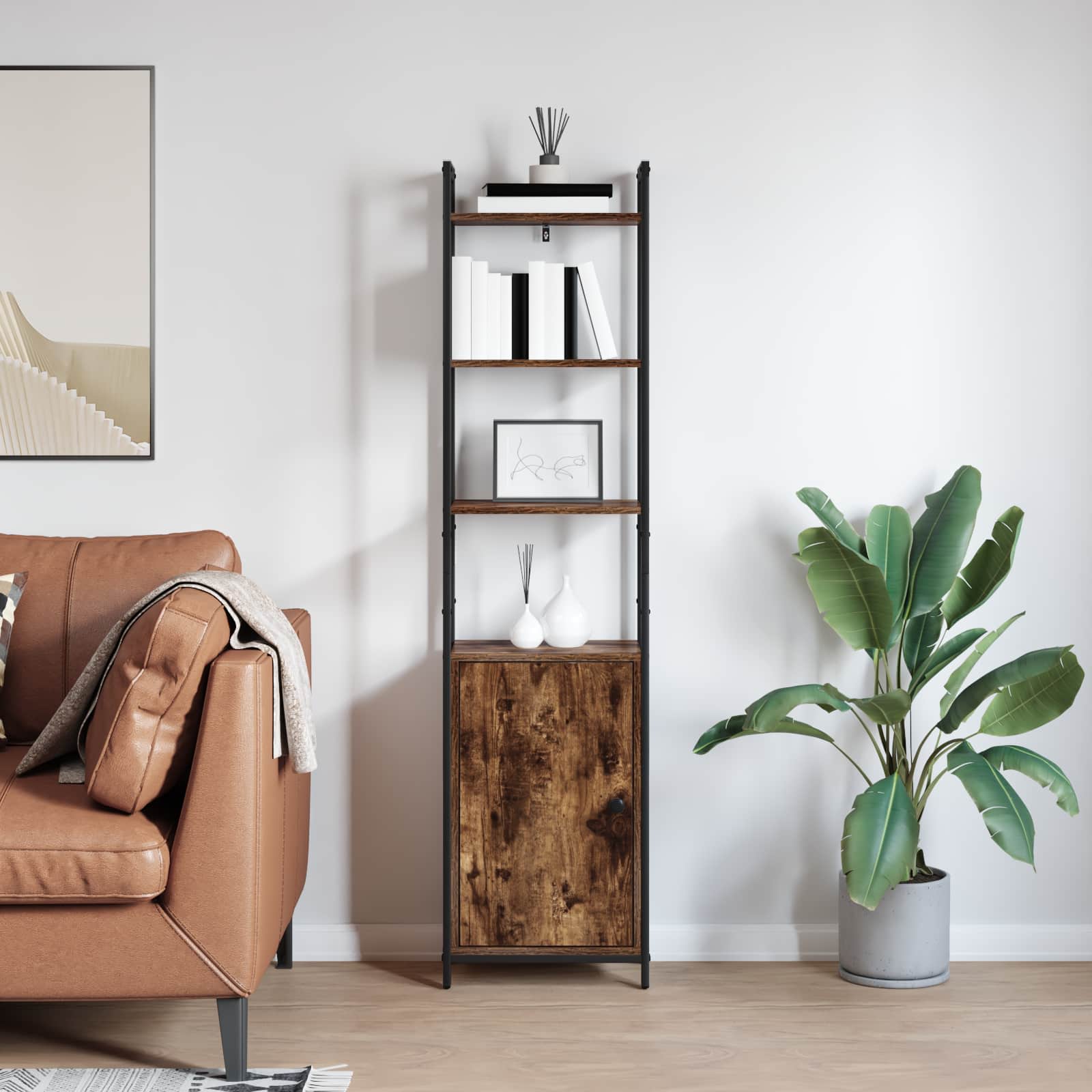 Knihovna 6 Úrovní 40 X 24 X 161 Cm Kompozitní Dřevo Kouřový Dub