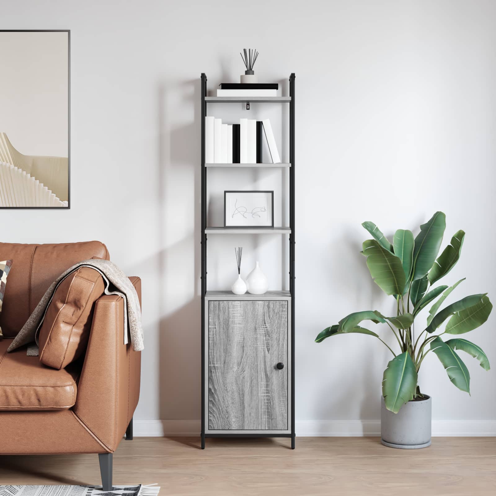 Knihovna 6 Úrovní 40 X 24 X 161 Cm Kompozitní Dřevo Šedá Sonoma