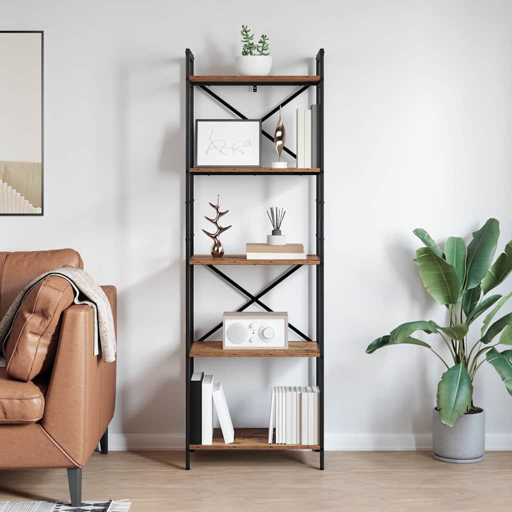 Knihovna 5 Úrovní 56 X 34 X 171 Cm Kompozitní Dřevo Staré Dřevo