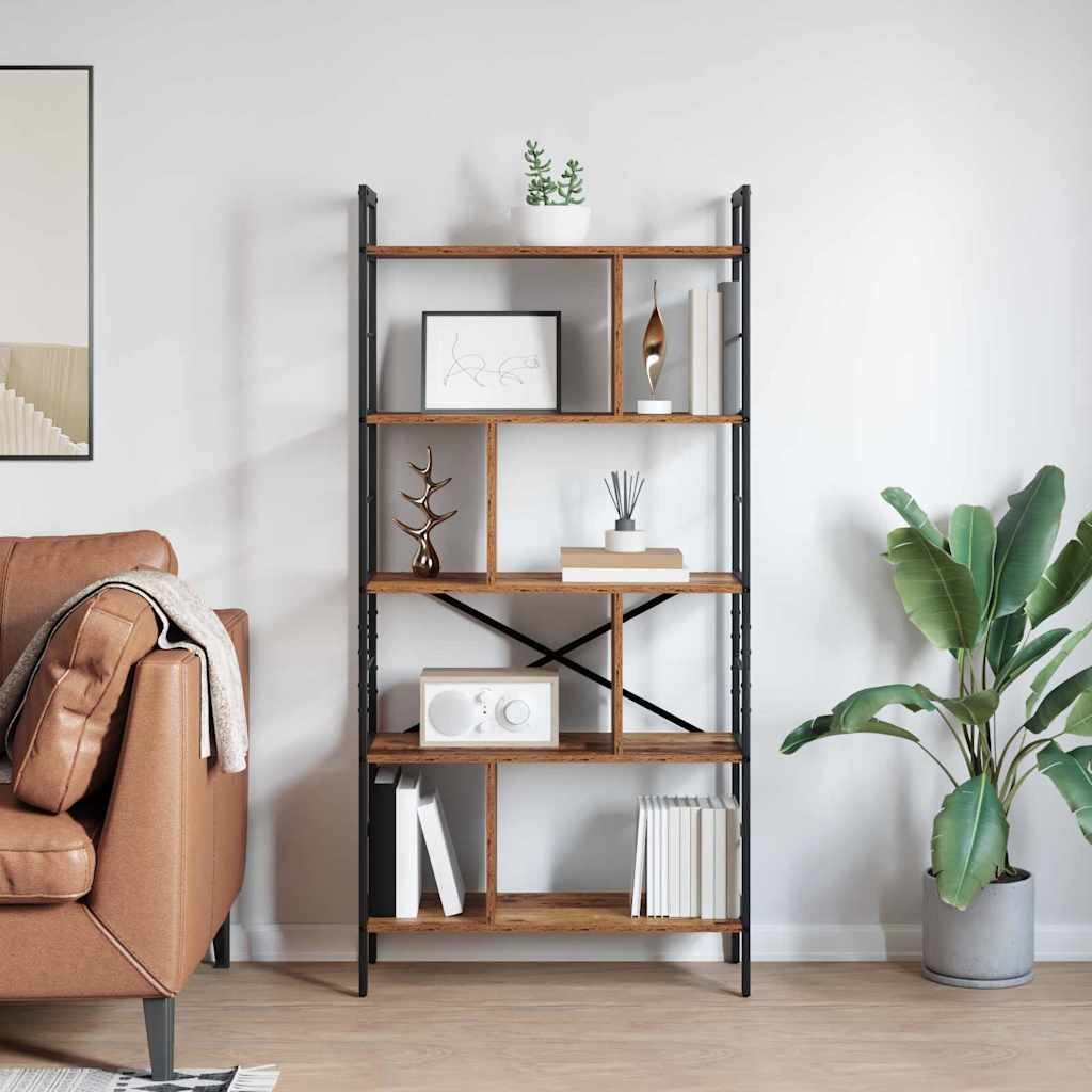 Knihovna 9 Úrovní 75 X 30 X 156 Cm Kompozitní Dřevo Staré Dřevo
