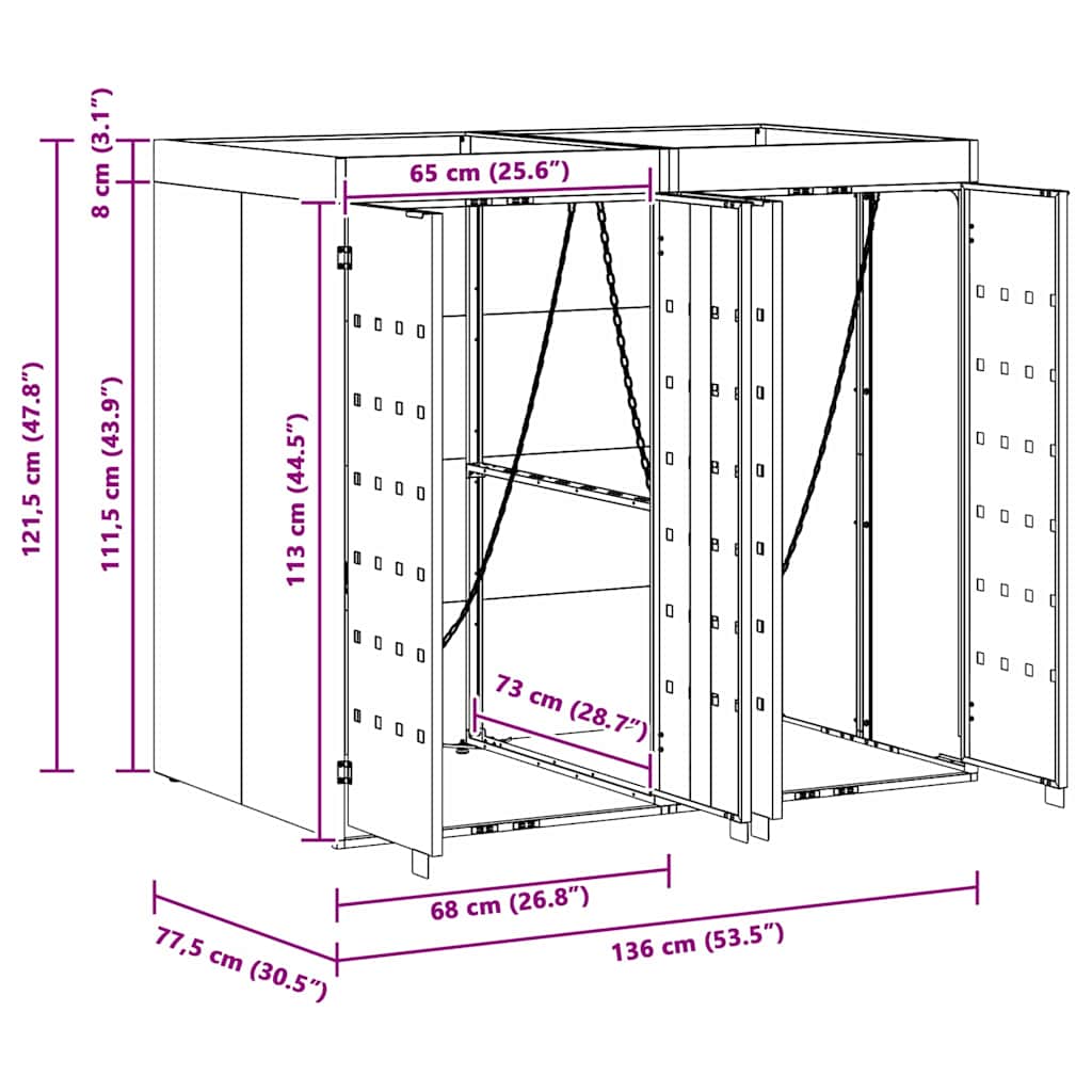 Úložný Box Na 2 Popelnice Černá 136 X 77,5 X 121,5 Cm