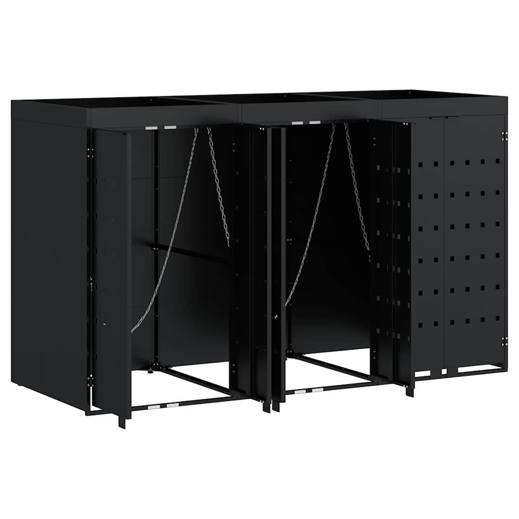 Úložný Box Na 3 Popelnice Černá 204 X 77,5 X 121,5 Cm