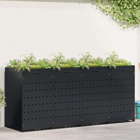 Úložný Box Na 4 Popelnice Černá 272 X 77,5 X 121,5 Cm