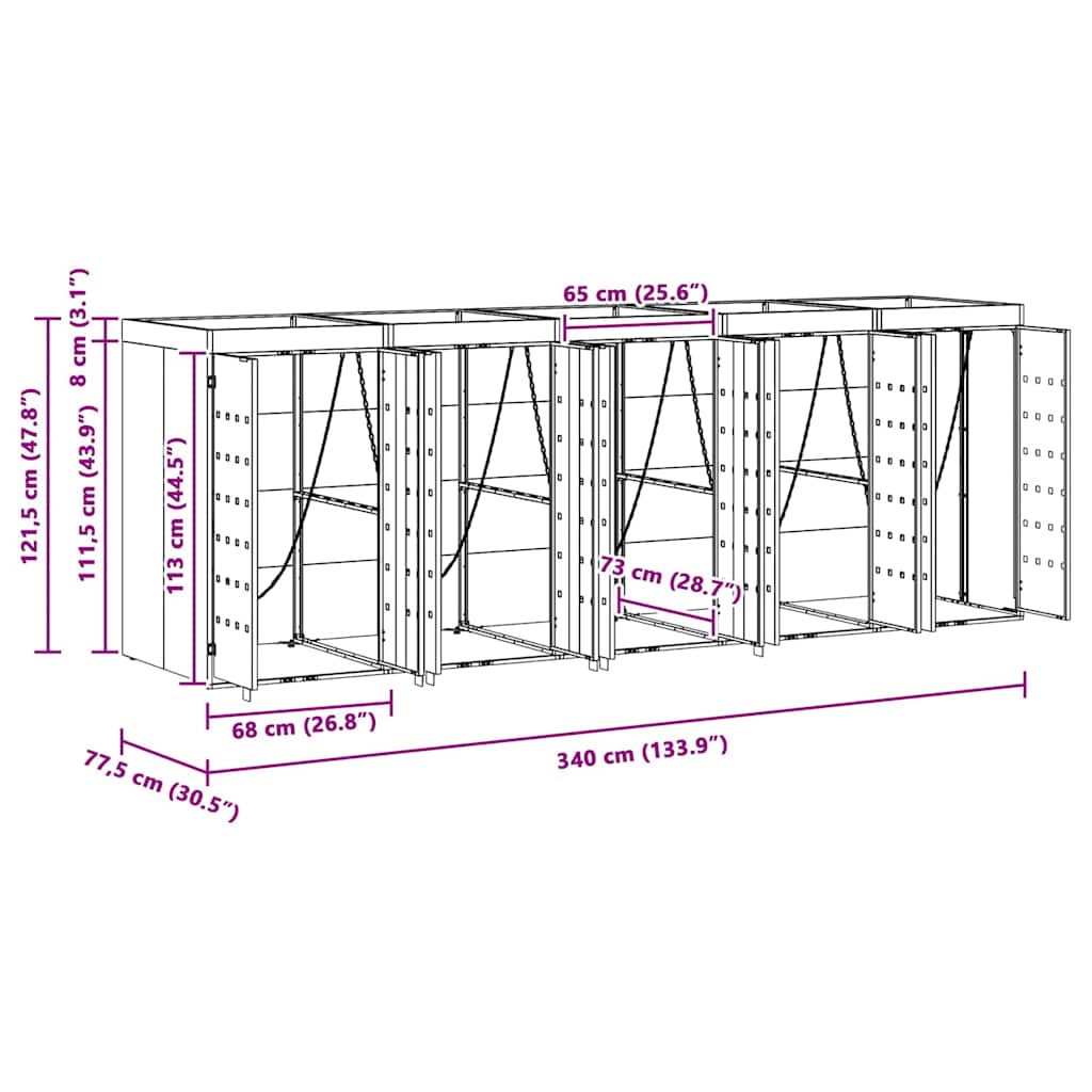 Úložný Box Na 5 Popelnic Antracit 340 X 77,5 X 121,5 Cm