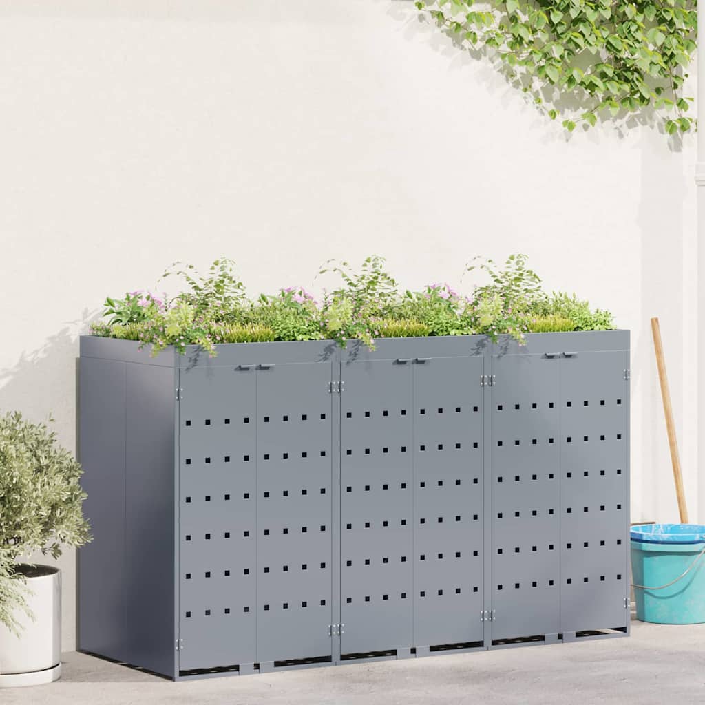 Úložný Box Na 3 Popelnice Světle Šedá 204 X 77,5 X 121,5 Cm