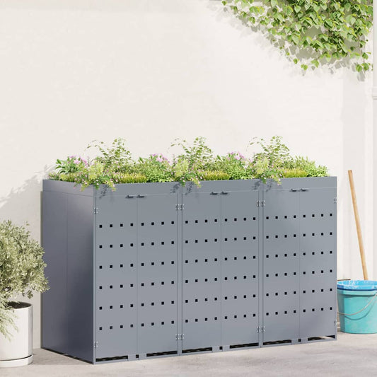 Úložný Box Na 3 Popelnice Světle Šedá 204 X 77,5 X 121,5 Cm