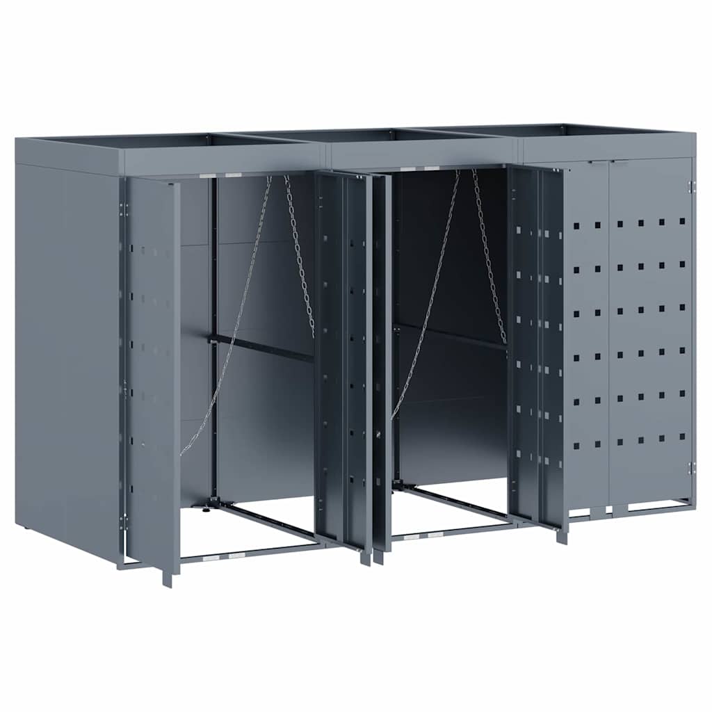 Úložný Box Na 3 Popelnice Světle Šedá 204 X 77,5 X 121,5 Cm