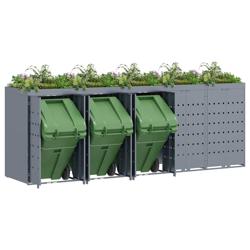 Úložný Box Na 5 Popelnic Světle Šedá 340 X 77,5 X 121,5 Cm