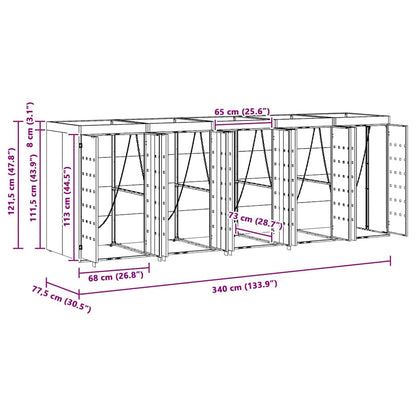 Úložný Box Na 5 Popelnic Světle Šedá 340 X 77,5 X 121,5 Cm
