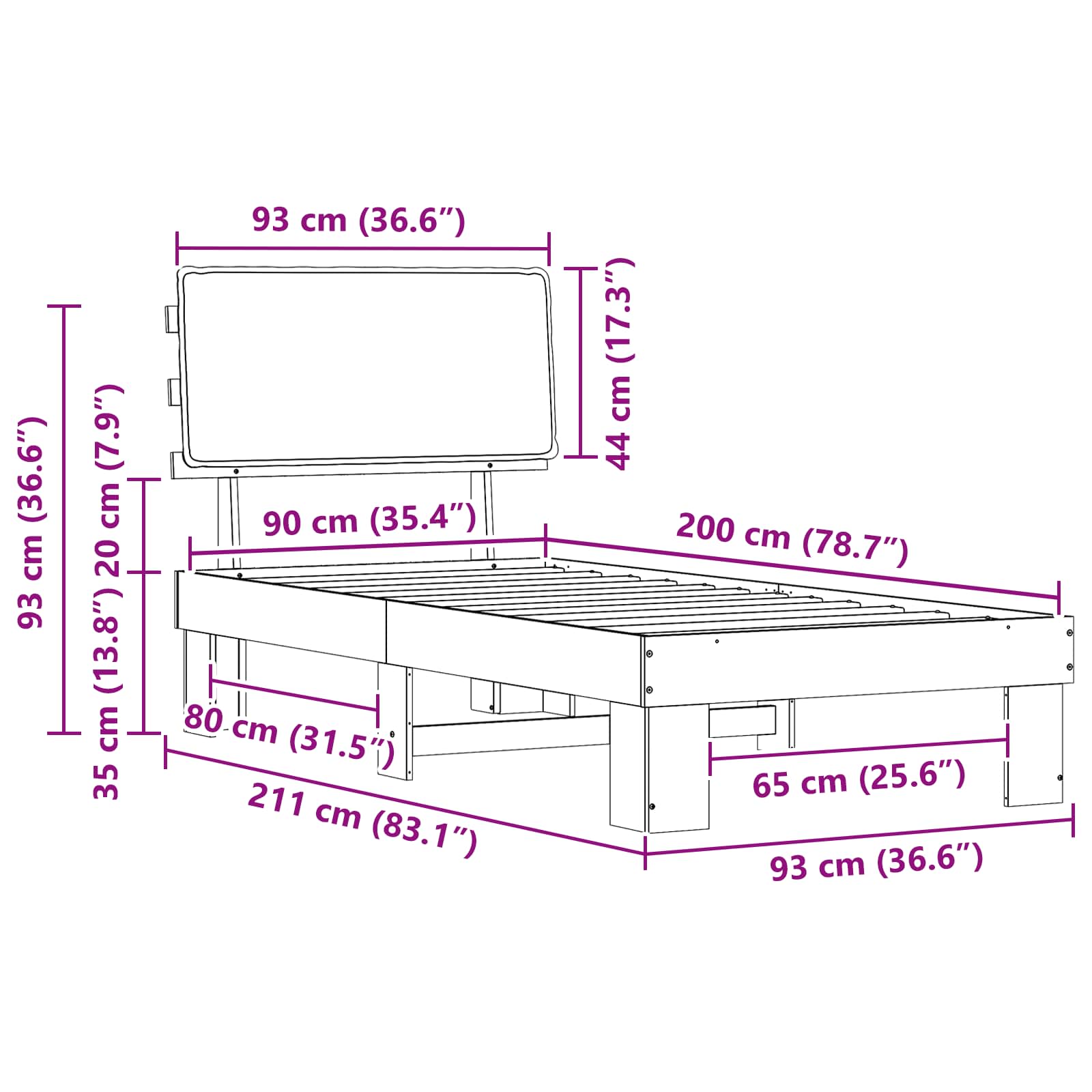 Rám Postele S Čalouněným Čelem S Čelo Tmavě Šedá 90 X 200 Cm