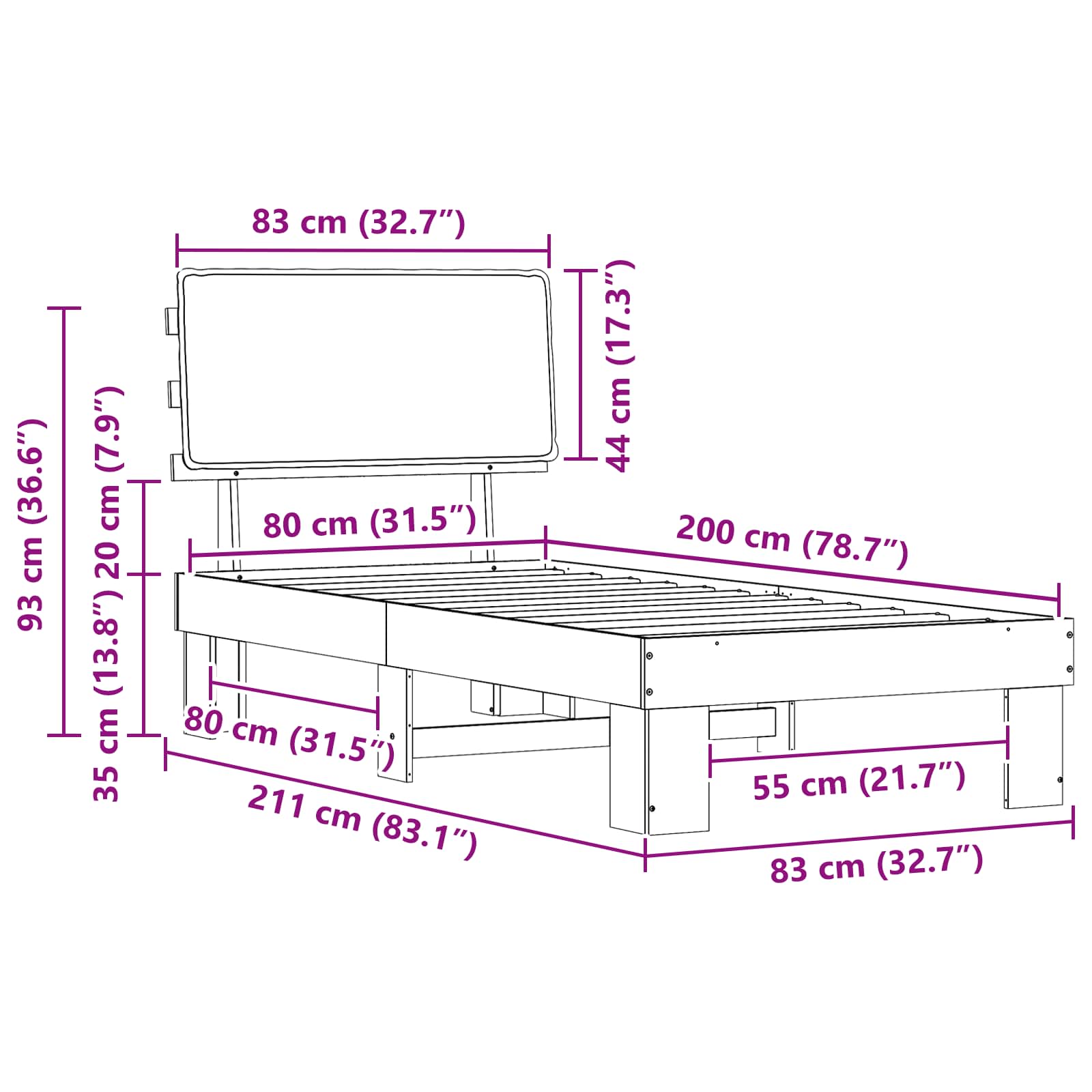 Rám Postele S Čalouněným Čelem S Čelo Černá 80 X 200 Cm