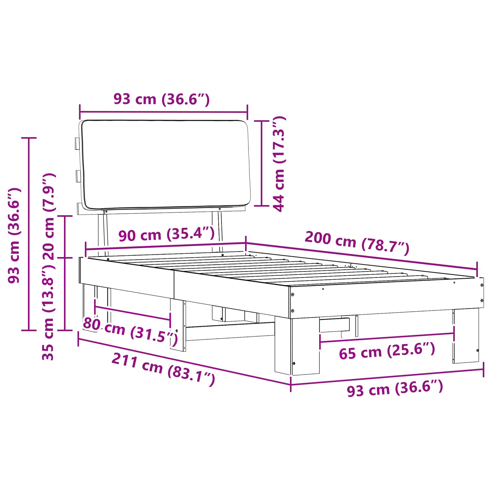Rám Postele S Čalouněným Čelem S Čelo Světle Šedá 90 X 200 Cm