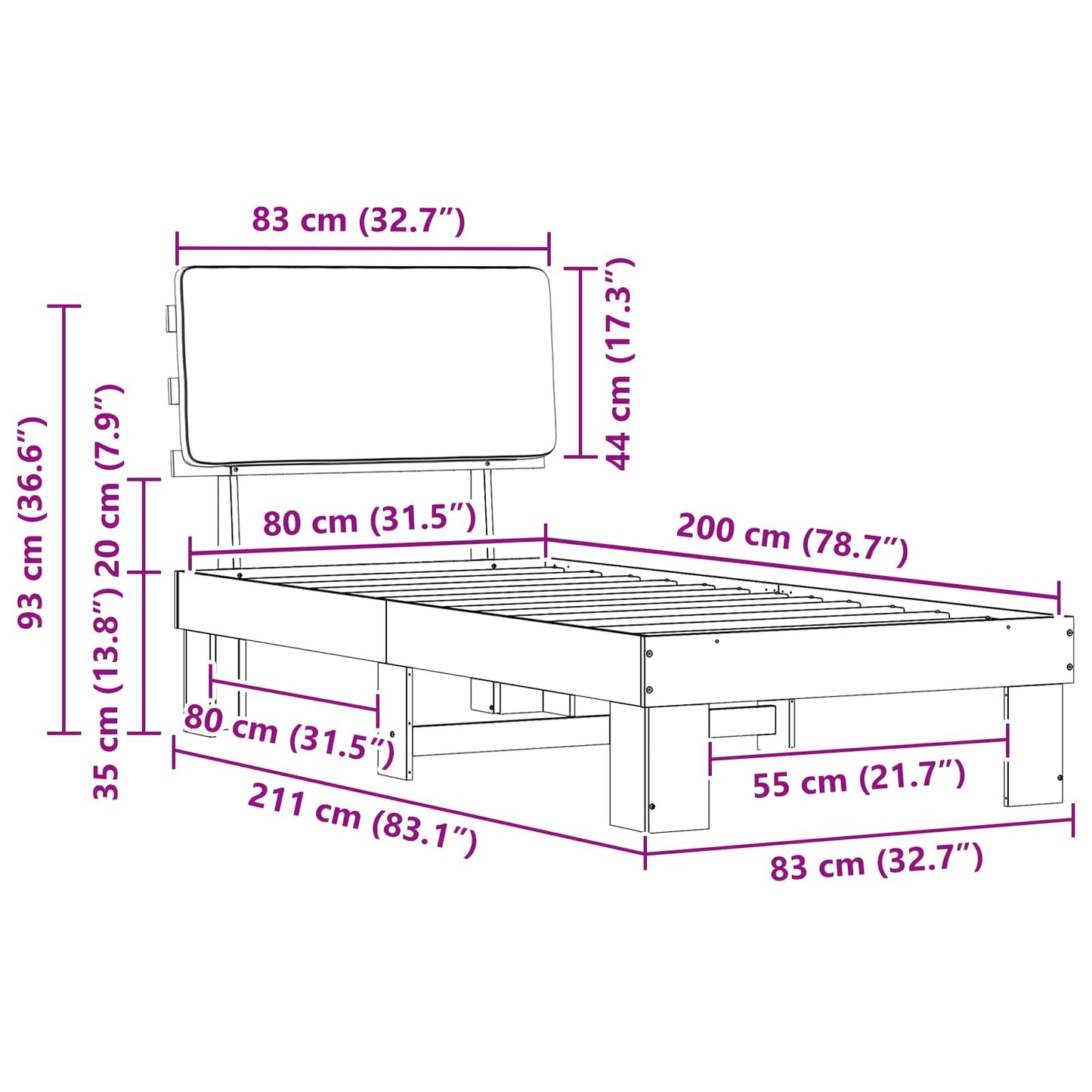 Rám Postele S Čalouněným Čelem S Čelo Světle Šedá 80 X 200 Cm