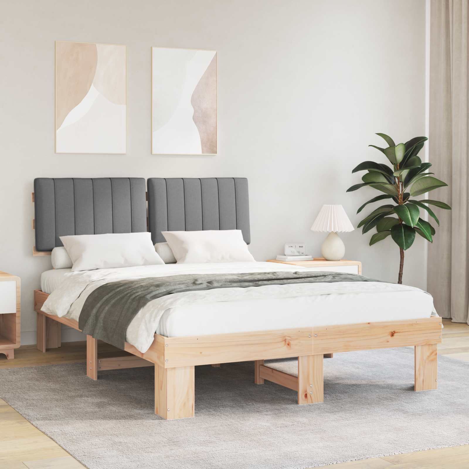Rám Postele S Čalouněným Čelem S Čelo Světle Šedá 135 X 190 Cm