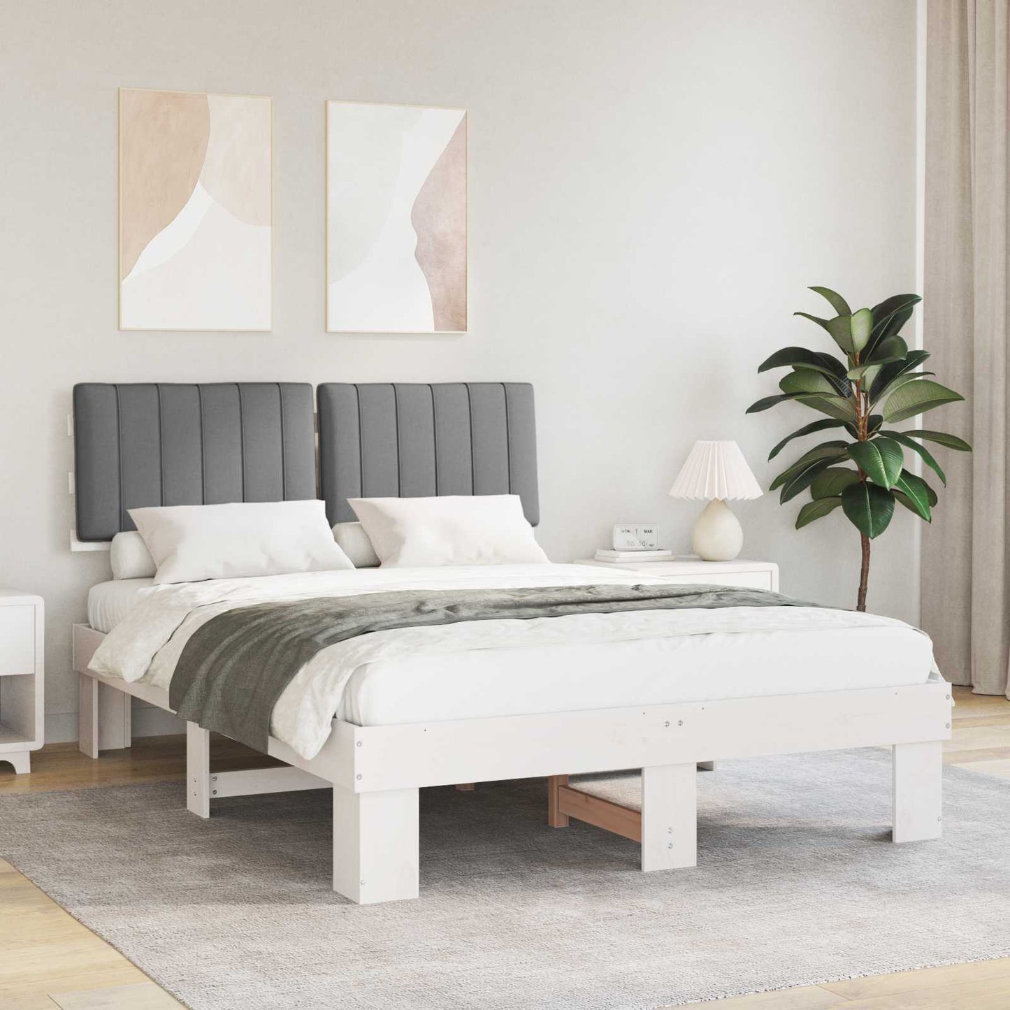 Rám Postele S Čalouněným Čelem S Čelo Světle Šedá 135 X 190 Cm