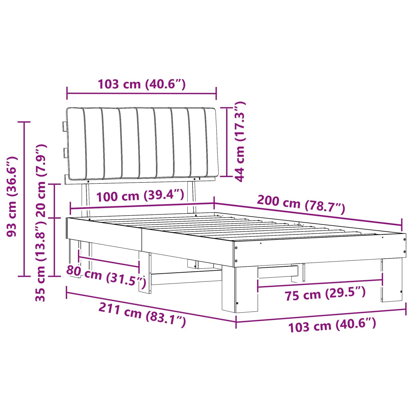 Rám Postele S Čalouněným Čelem S Čelo Tmavě Šedá 100 X 200 Cm