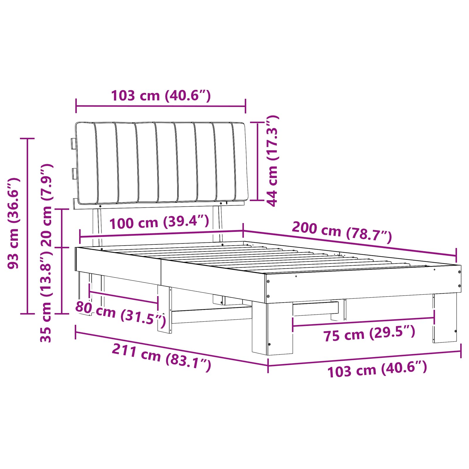 Rám Postele S Čalouněným Čelem S Čelo Tmavě Šedá 100 X 200 Cm
