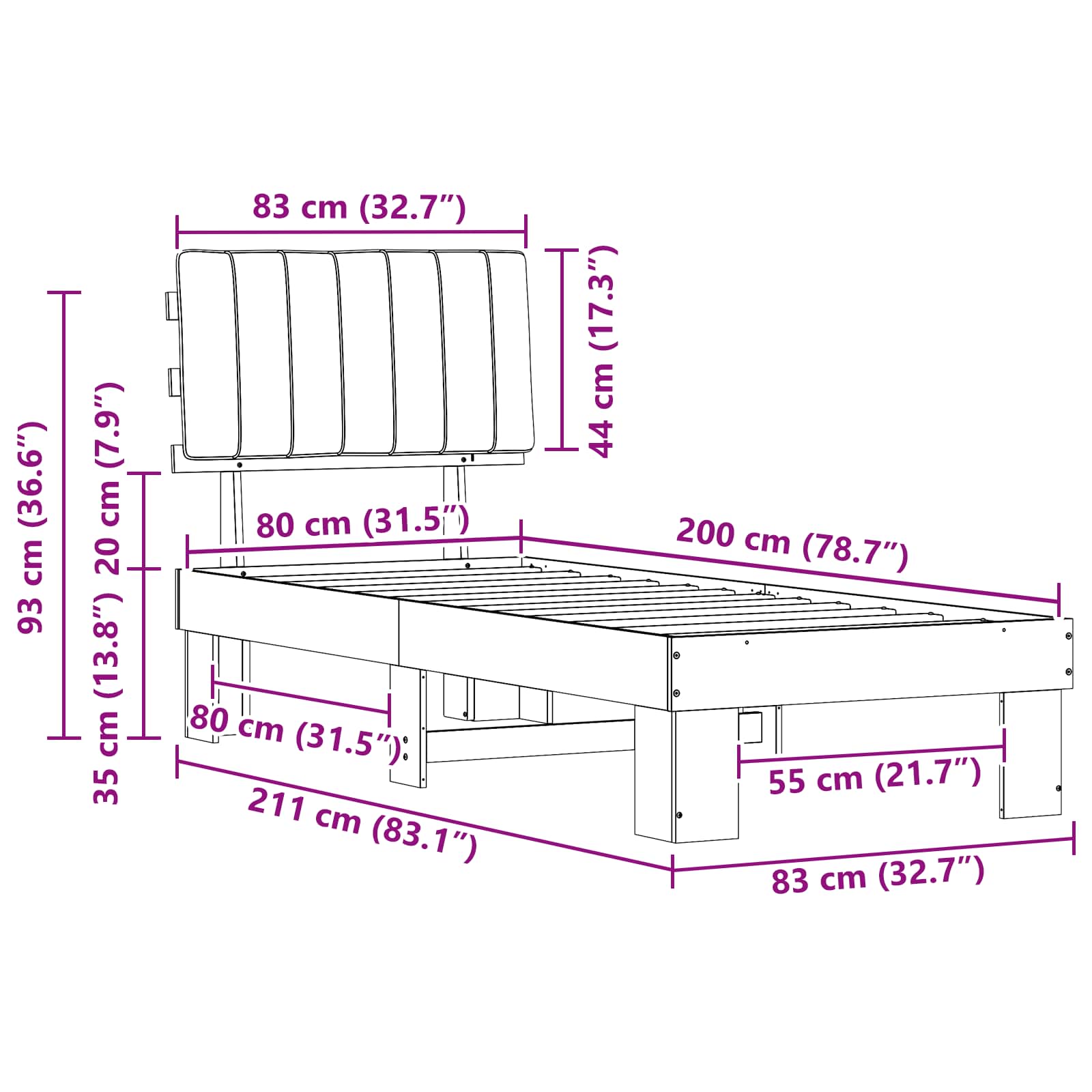 Rám Postele S Čalouněným Čelem S Čelo Světle Šedá 80 X 200 Cm