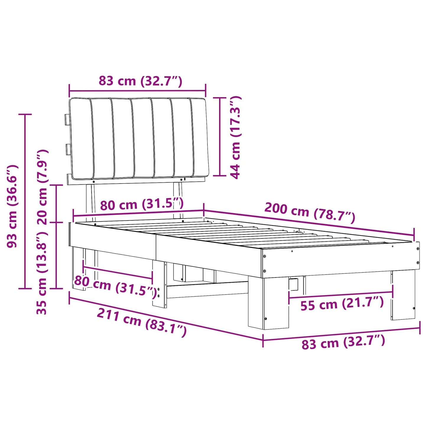 Rám Postele S Čalouněným Čelem S Čelo Tmavě Šedá 80 X 200 Cm