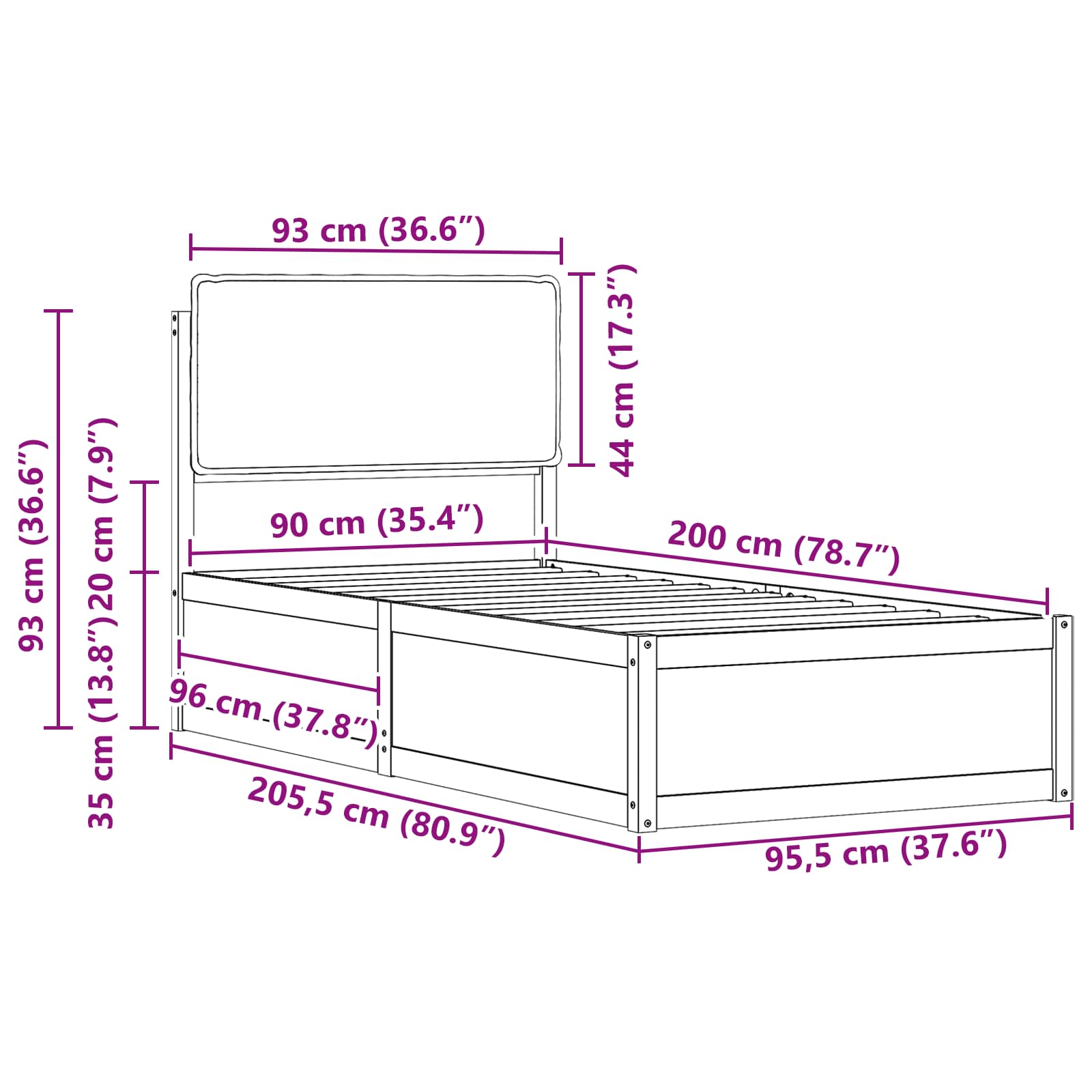 Rám Postele S Čalouněným Čelem S Čelo Světle Šedá 90 X 200 Cm