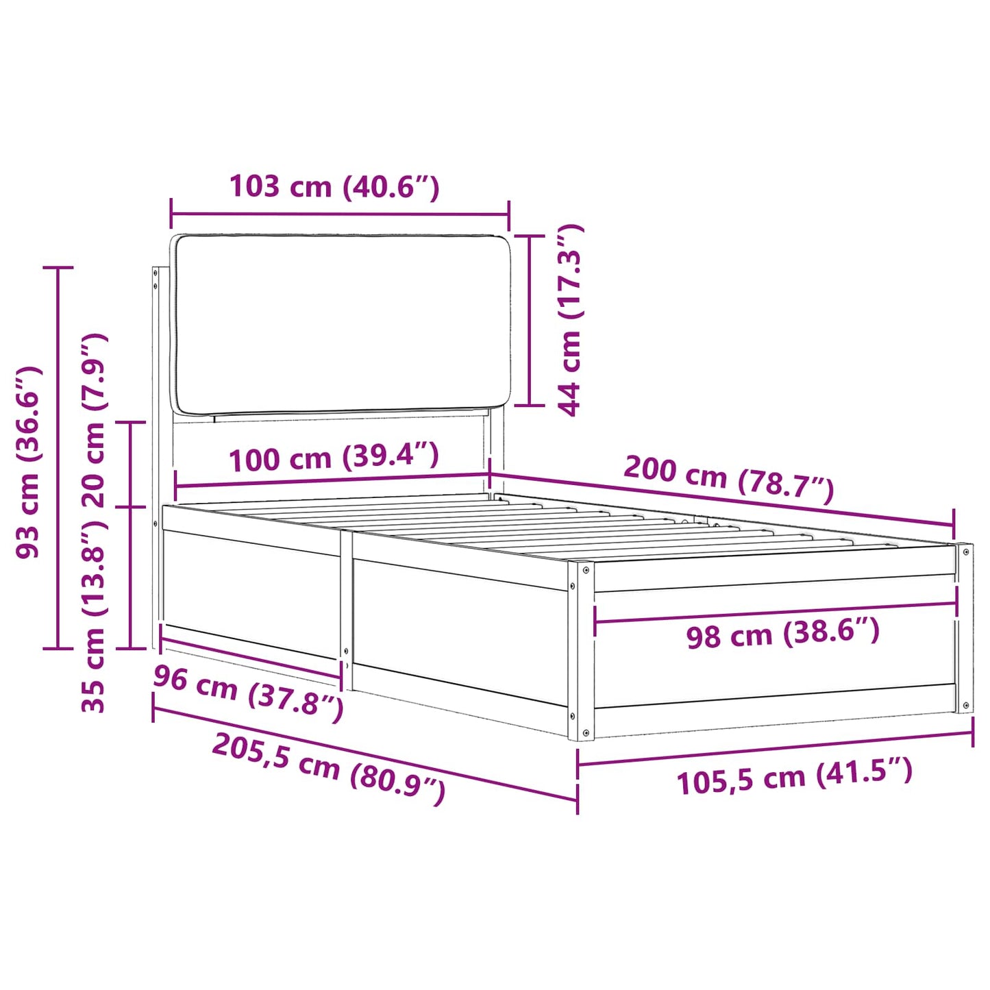 Rám Postele S Čalouněným Čelem S Čelo Tmavě Šedá 100 X 200 Cm