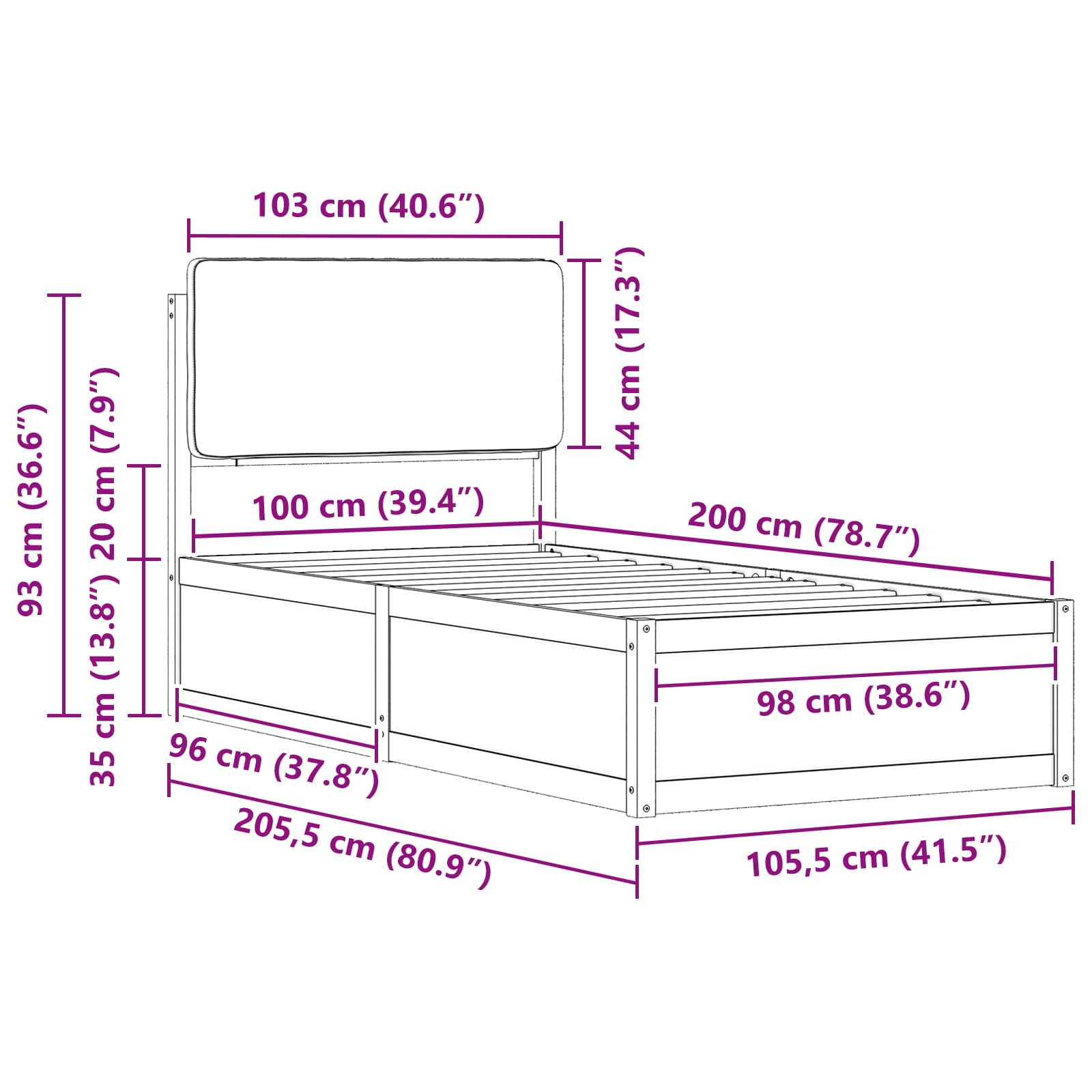 Rám Postele S Čalouněným Čelem S Čelo Tmavě Šedá 100 X 200 Cm