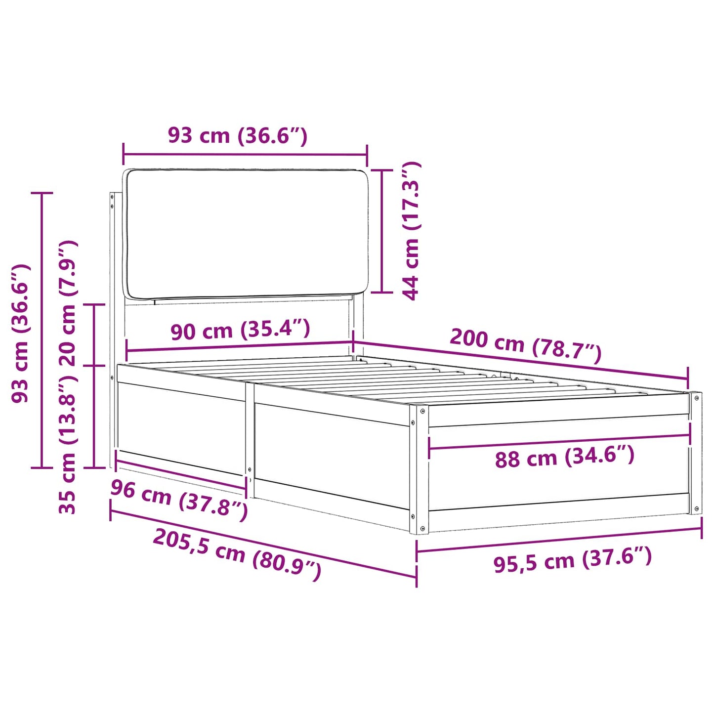 Rám Postele S Čalouněným Čelem S Čelo Černá 90 X 200 Cm