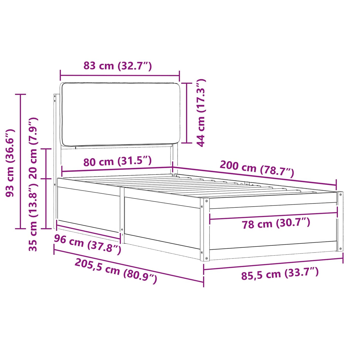 Rám Postele S Čalouněným Čelem S Čelo Světle Šedá 80 X 200 Cm