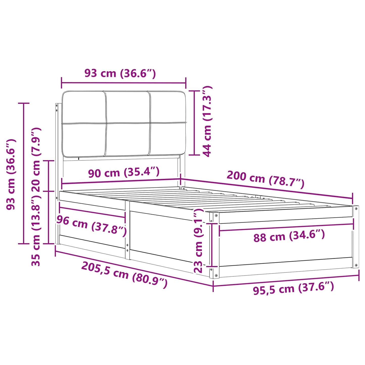 Rám Postele S Čalouněným Čelem S Čelo Světle Šedá 90 X 200 Cm