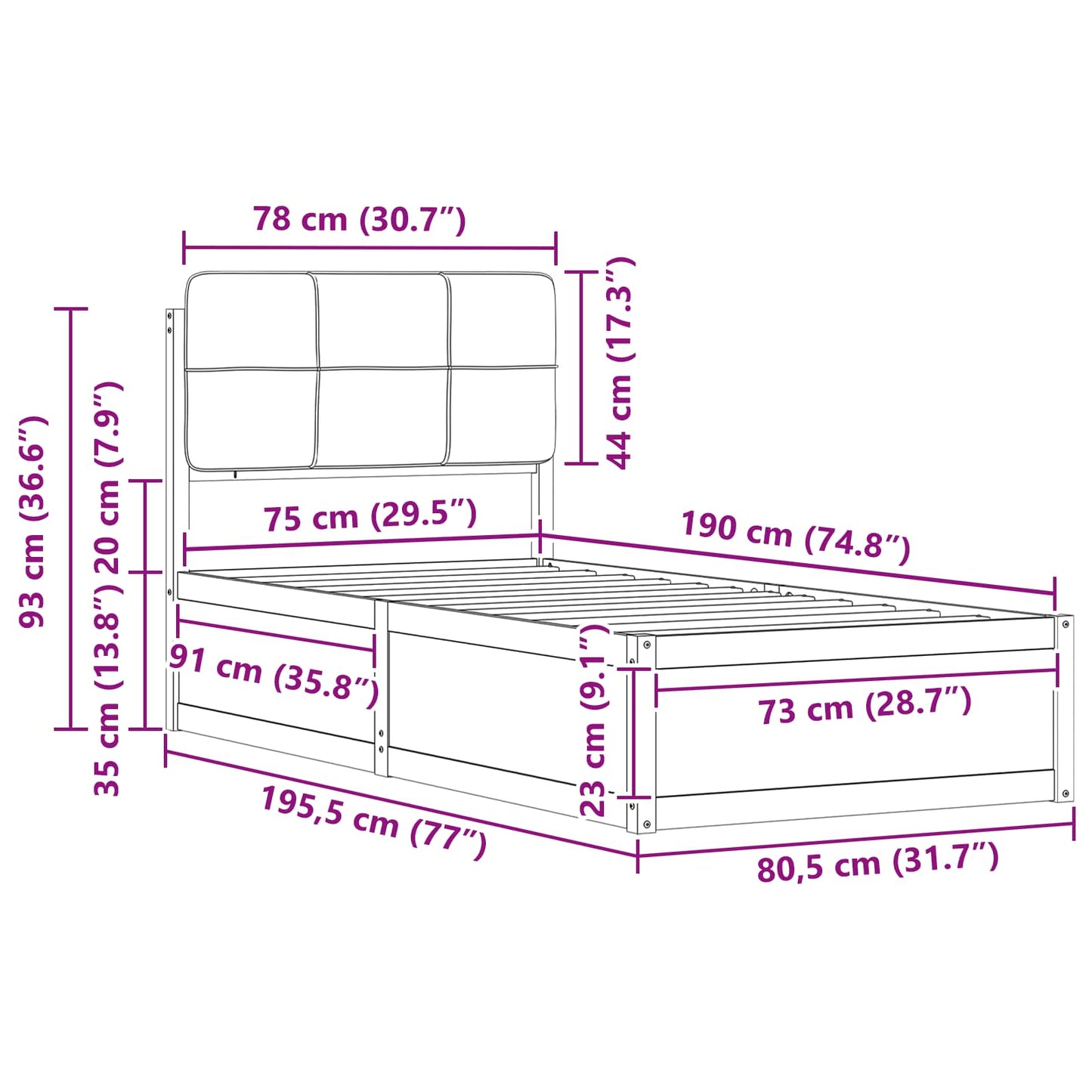 Rám Postele S Čalouněným Čelem S Čelo Tmavě Šedá 75 X 190 Cm